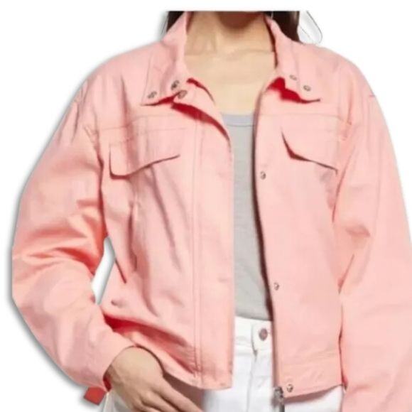 Treasure & Bond Jeans Jacket Waist Length Chest Pockets Lightweight Coral S NWOT - Picture 1 of 9